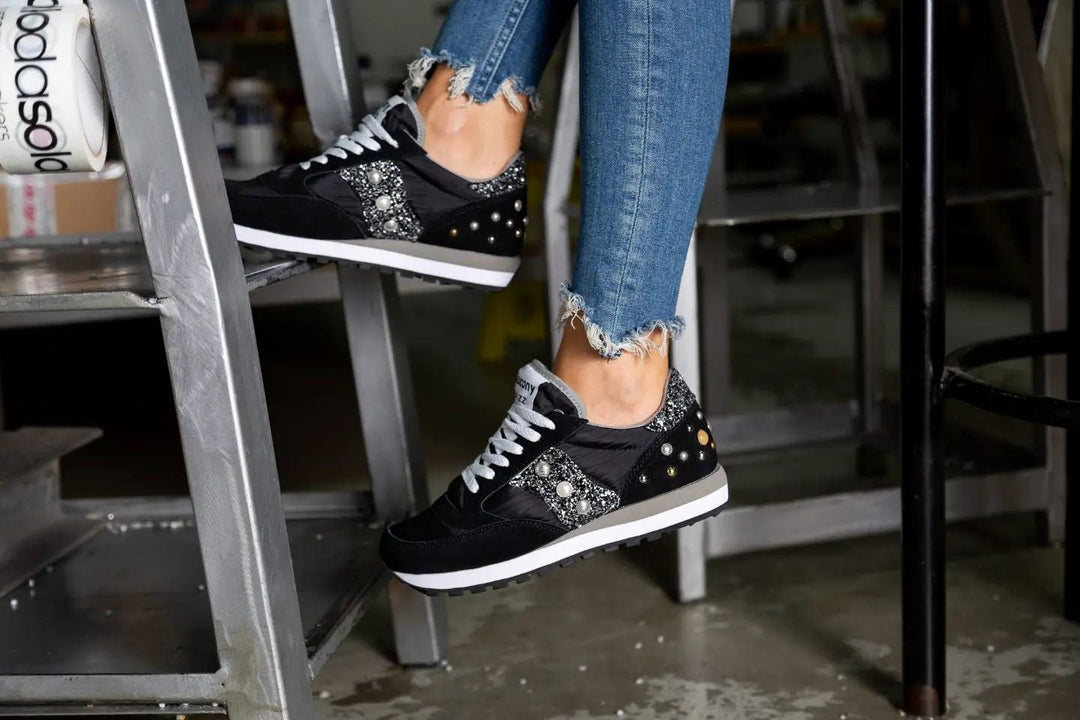 Saucony Jazz Noir Argent Paillettes & Borchie/Perle