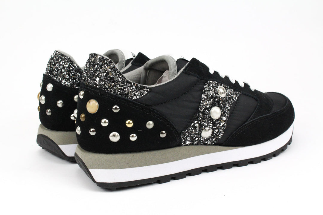 Saucony Jazz Noir Argent Paillettes & Borchie/Perle