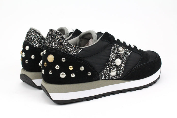 Saucony Jazz Noir Argent Paillettes & Borchie/Perle