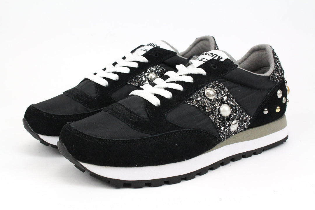 Saucony Jazz Noir Argent Paillettes & Borchie/Perle