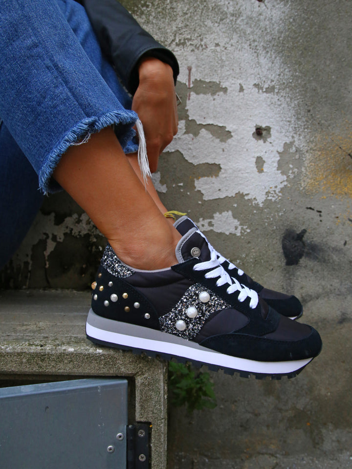 Saucony Jazz Noir Argent Paillettes & Borchie/Perle